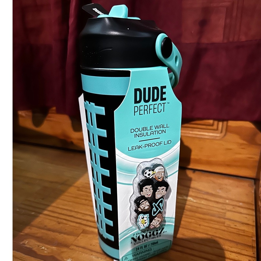Dude Perfect 24 oz Insulated Water Bottle Black Teal with 7 Noggz Collectibles
